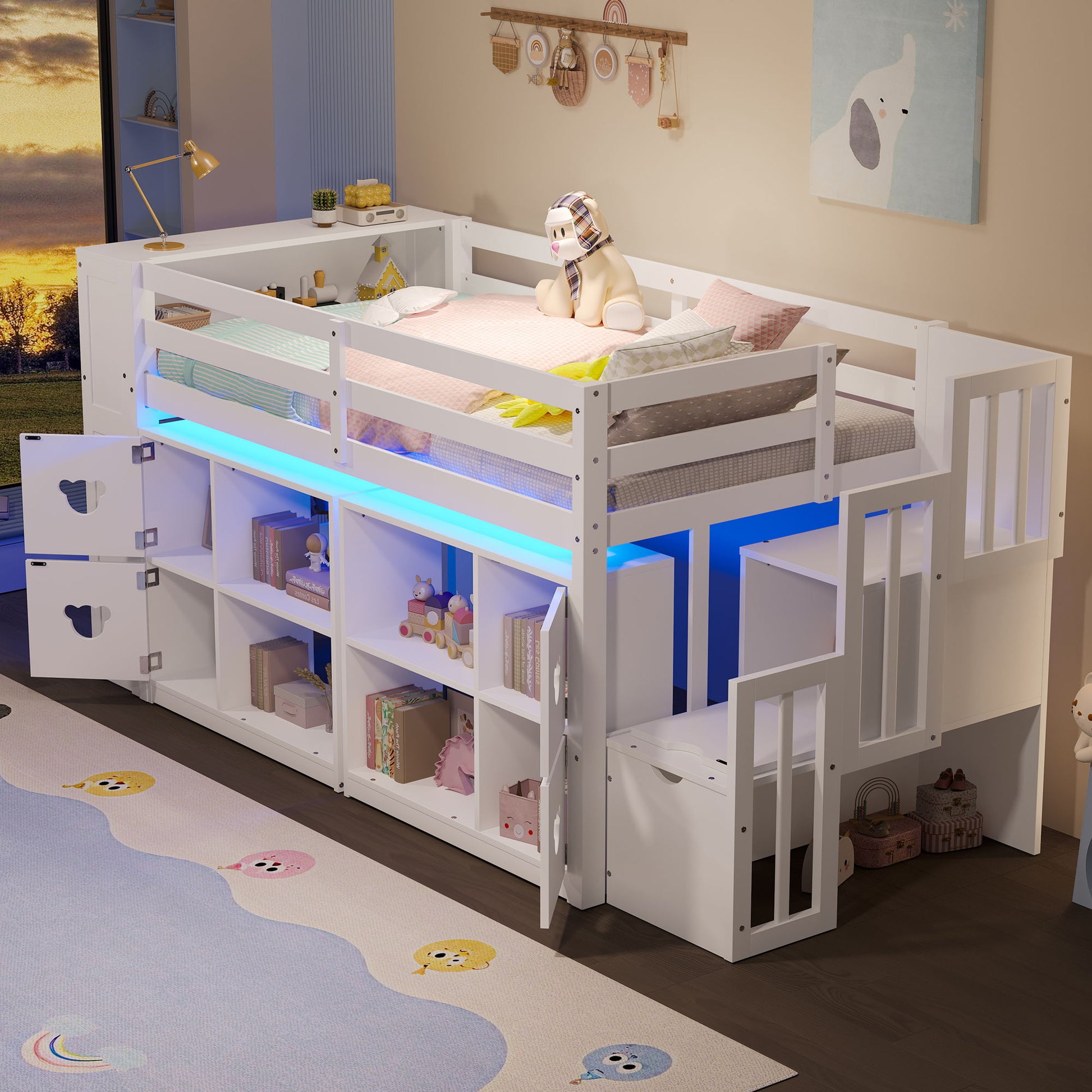 Loft Bed With Storage Cabinets, Staircase Drawers & LED Lights - The Sleep Loft - Online Mattress Showroom NYC
