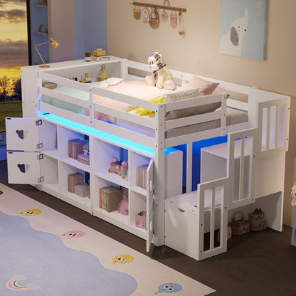 Loft Bed With Storage Cabinets, Staircase Drawers & LED Lights - The Sleep Loft - Online Mattress Showroom NYC