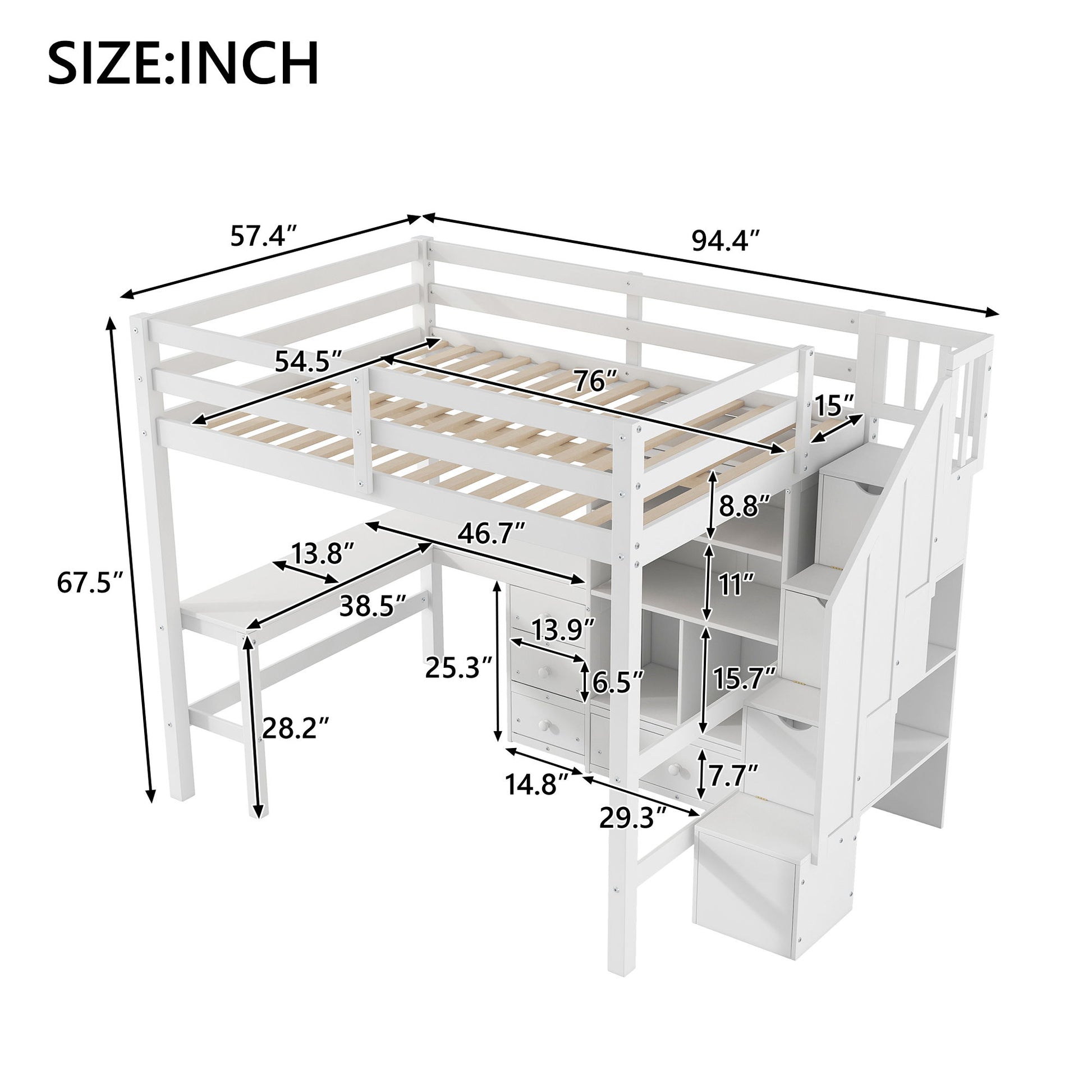 Loft Bed & L Shaped Desk, Drawers, Cabinet, And Storage Staircase - The Sleep Loft - Online Mattress Showroom NYC