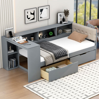Upholstered Headboard Platform Bed With Storage Shelves, Drawers, Charging Station - The Sleep Loft - Online Mattress Showroom NYC