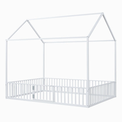 Metal House Bed With Fence And Door - The Sleep Loft - Online Mattress Showroom NYC