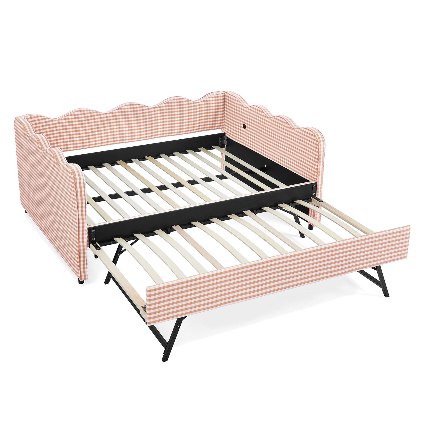 Gingham Daybed With USB Charging Port, Wave-Shaped Design - The Sleep Loft - Online Mattress Showroom NYC