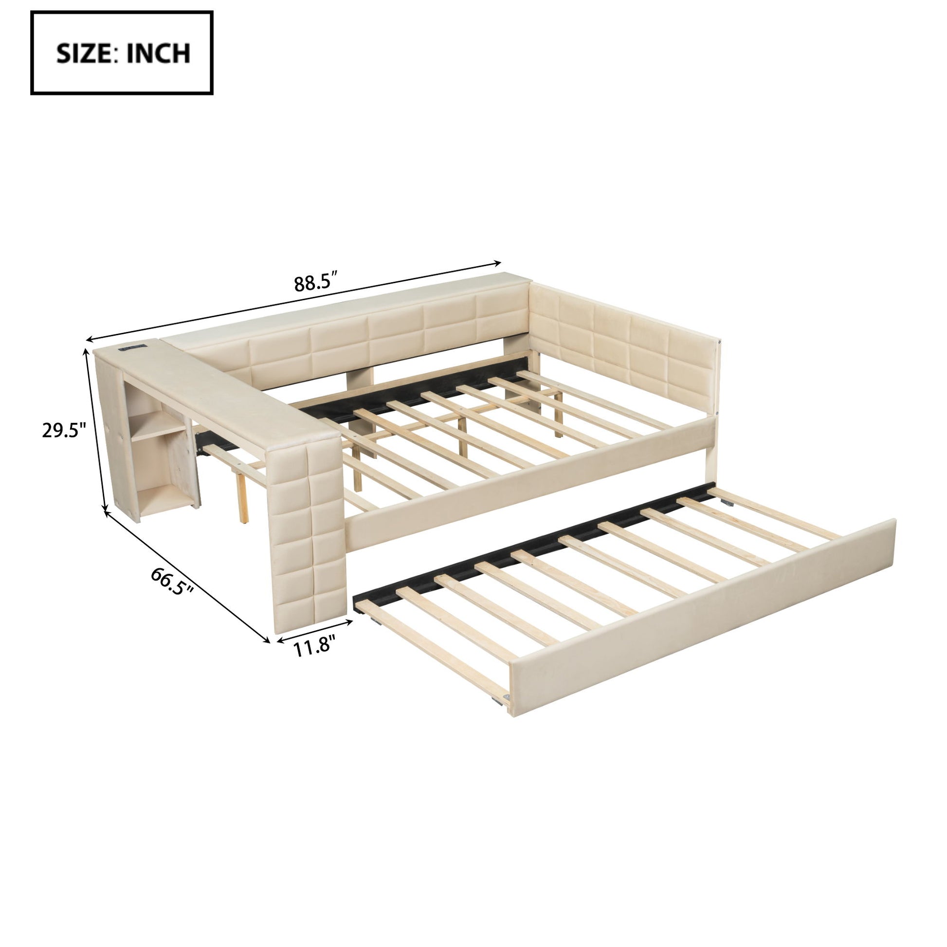 Upholstered Platform Bed With Storage Shelves, Desk, Charging Station And Trundle - The Sleep Loft - Online Mattress Showroom NYC
