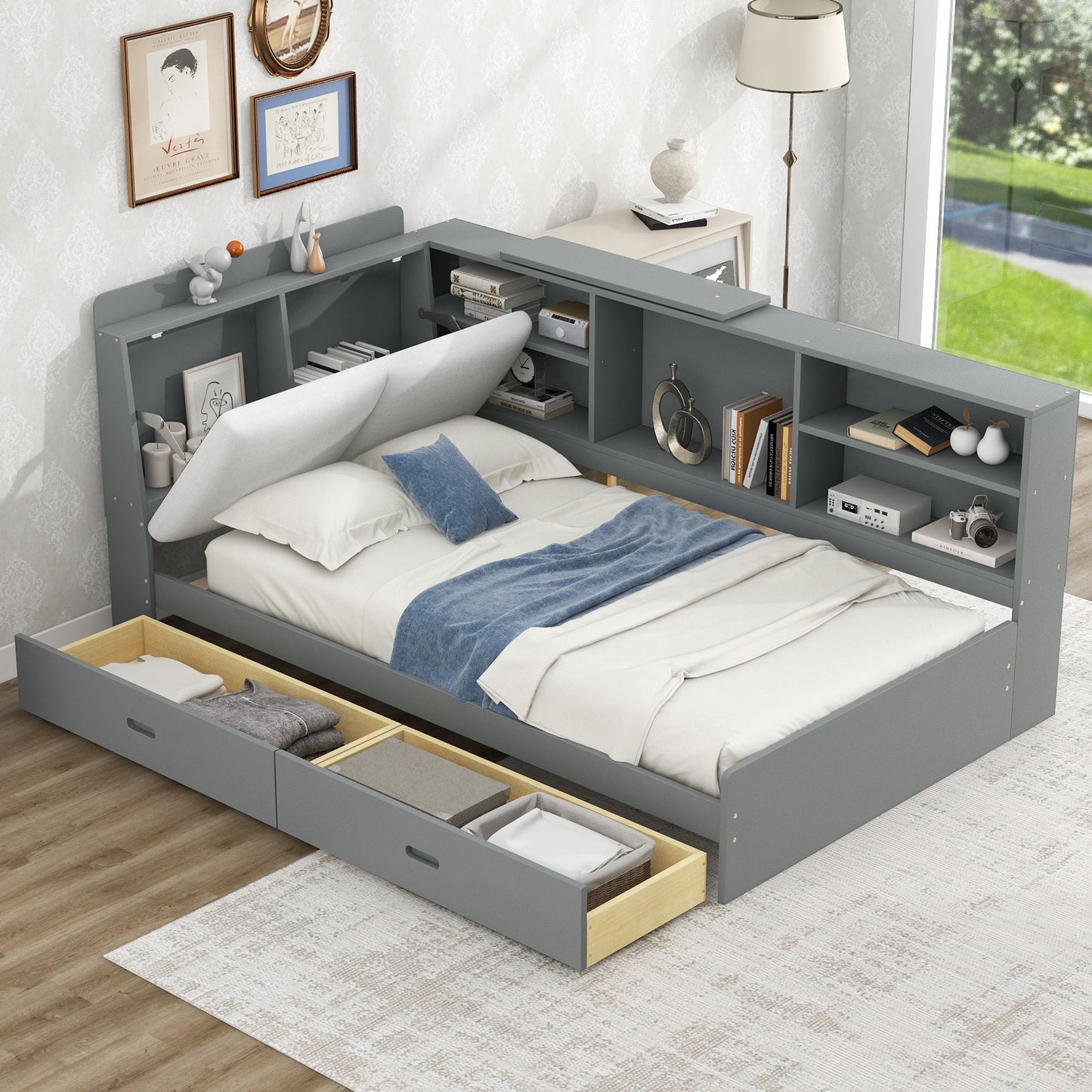 Platform Bed With Storage Headboard, Shelves And 2 Drawers - The Sleep Loft - Online Mattress Showroom NYC