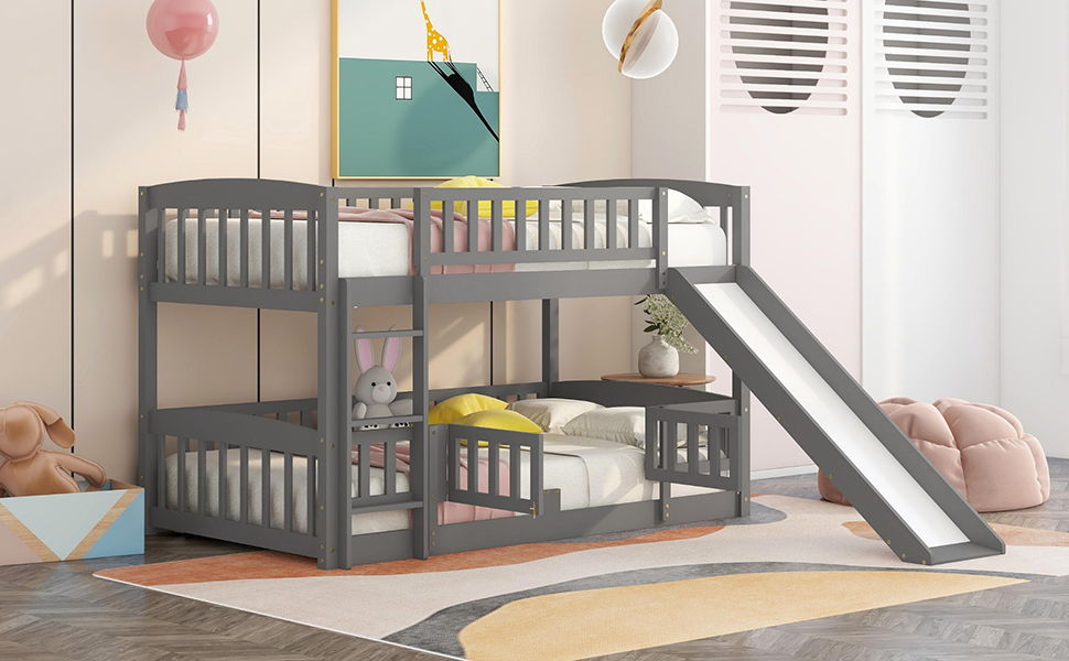 Low Bunk Bed With Slide, Fence And Ladder - The Sleep Loft - Online Mattress Showroom NYC