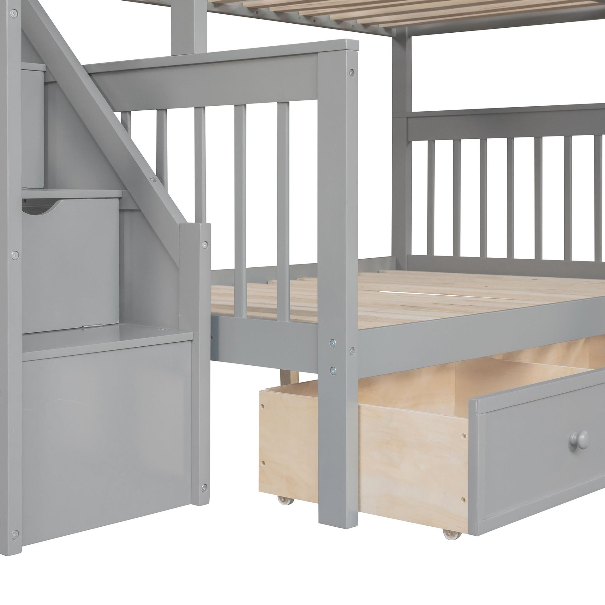 Solid L Shaped Bunk Bed With 3 Drawers, Ladder And Staircase - The Sleep Loft - Online Mattress Showroom NYC