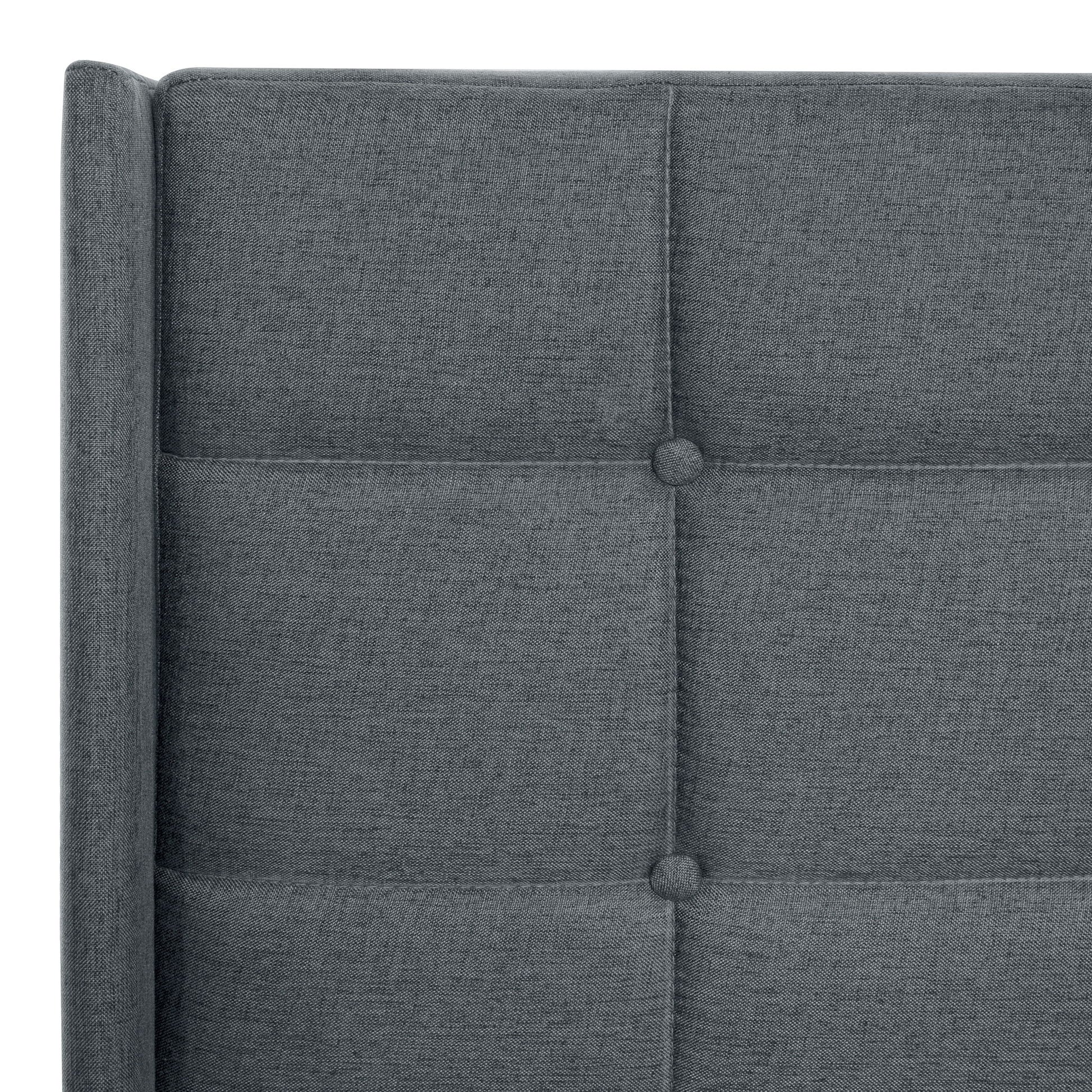 Queen Size Upholstered Platform Bed Frame With Button Tufted Linen Fabric Headboard - Dark Gray - The Sleep Loft - Online Mattress Showroom NYC
