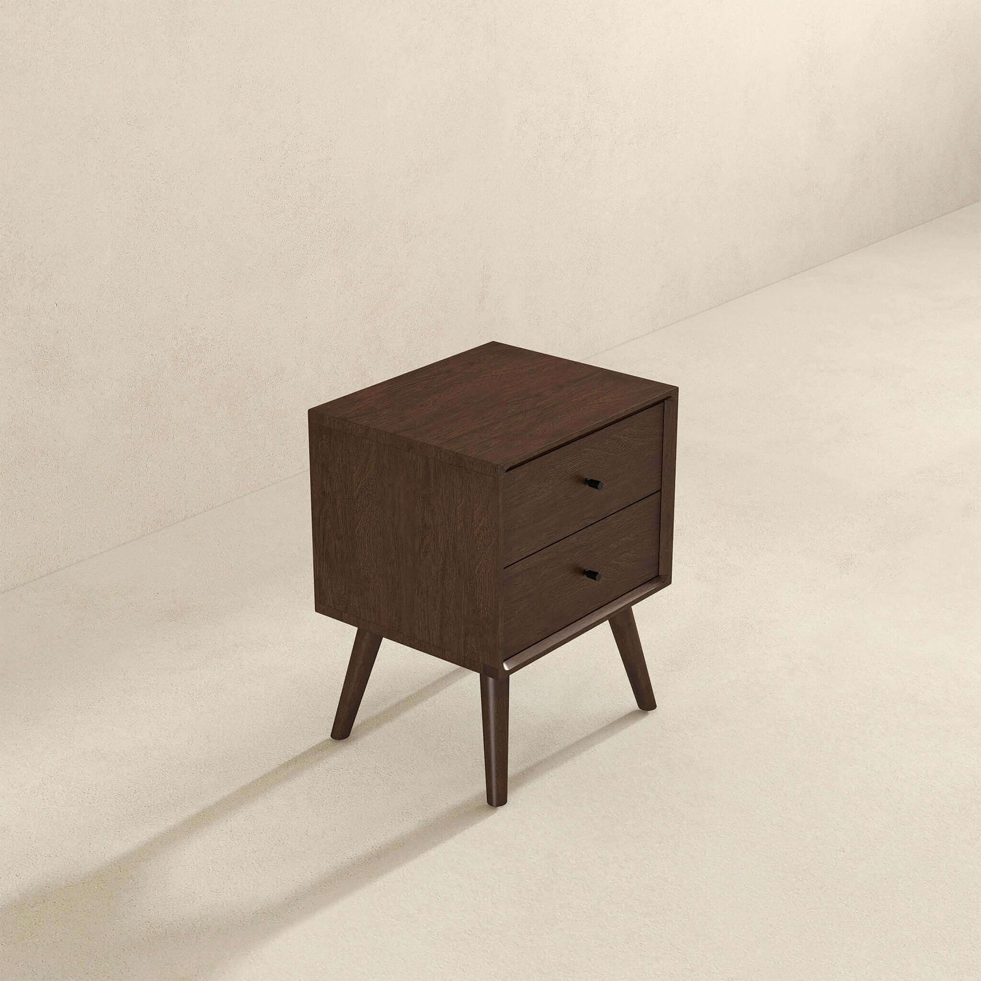 Caroline - Mid-Century Modern Style White Night Stand 2 Drawer - The Sleep Loft - Online Mattress Showroom NYC