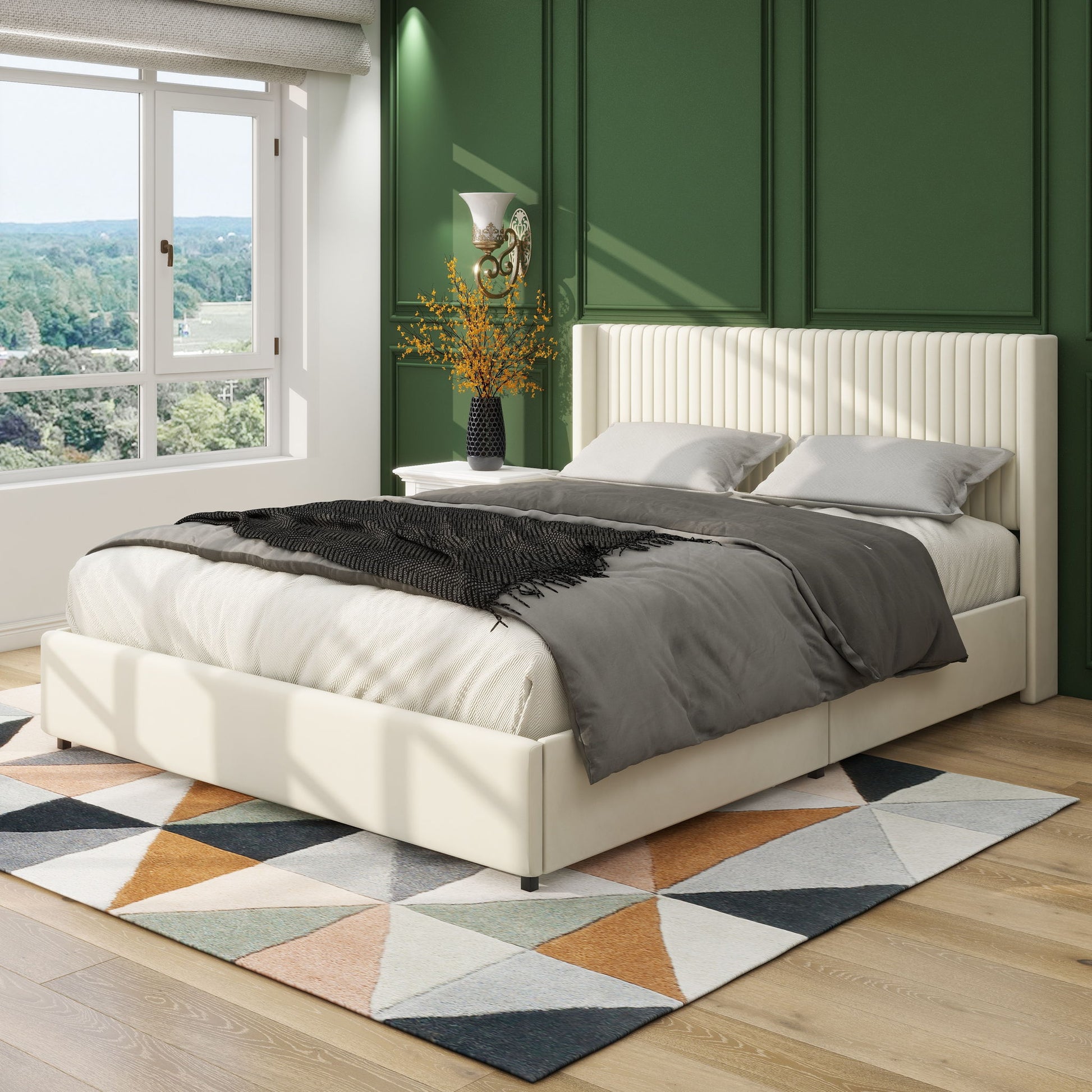 Anna - Upholstered Wingback Platform Bed With 4 Drawers Storage - The Sleep Loft - Online Mattress Showroom NYC