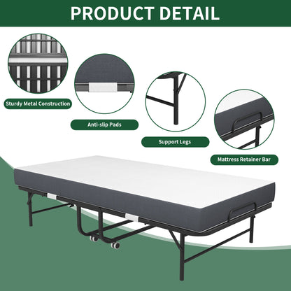 Twin Extra Long Folding Bed For Tall People, Heavy-Duty Rollaway Guest With Memory Foam Mattress - Black - The Sleep Loft - Online Mattress Showroom NYC