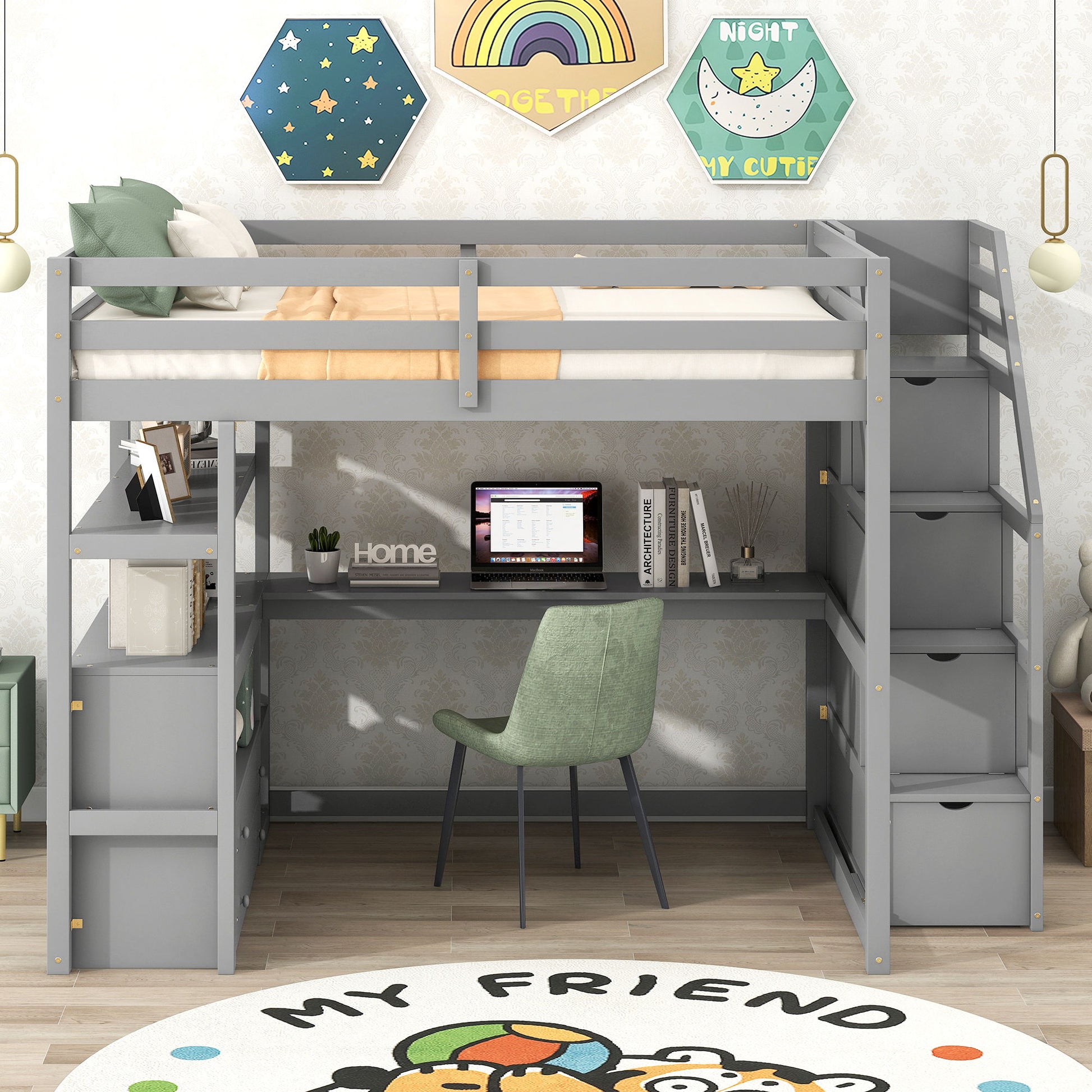 Loft Bed With Desk, Shelves, 2 Drawers, Storage Staircase - The Sleep Loft - Online Mattress Showroom NYC