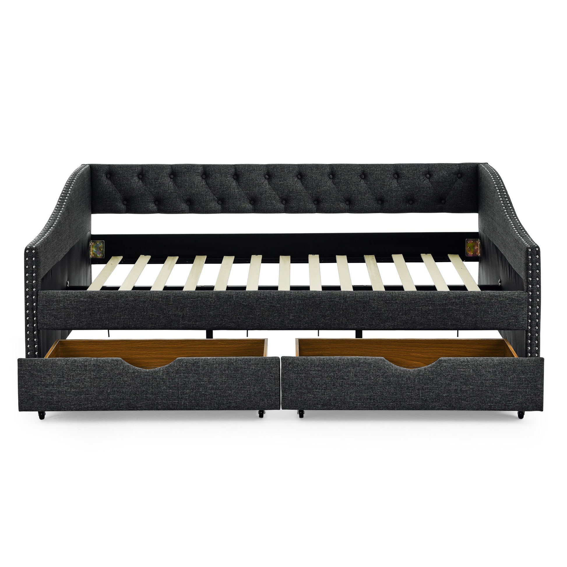 Upholstered Tufted Daybed With 2 Drawers, Waved Arms - The Sleep Loft - Online Mattress Showroom NYC