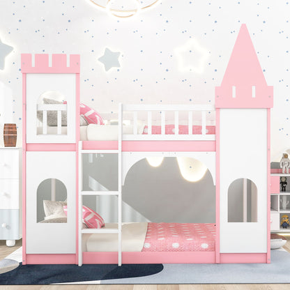Twin Over Twin Castle Bunk Bed With Ladder - Pink - The Sleep Loft - Online Mattress Showroom NYC
