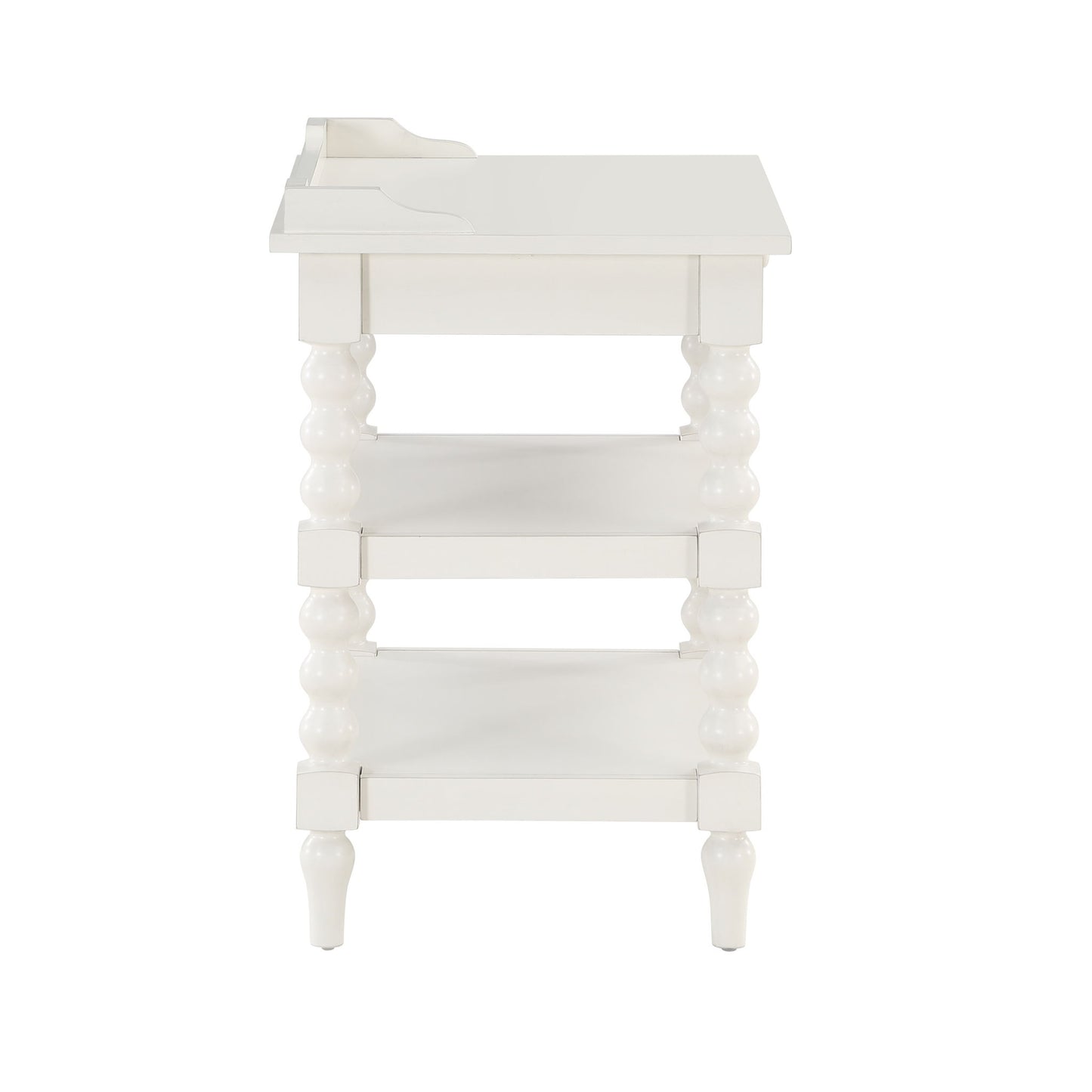 Aria - Nightstand With Styling, 2 Shelves, Pull Out Tray, Spool Turned Legs - Antique White - The Sleep Loft - Online Mattress Showroom NYC