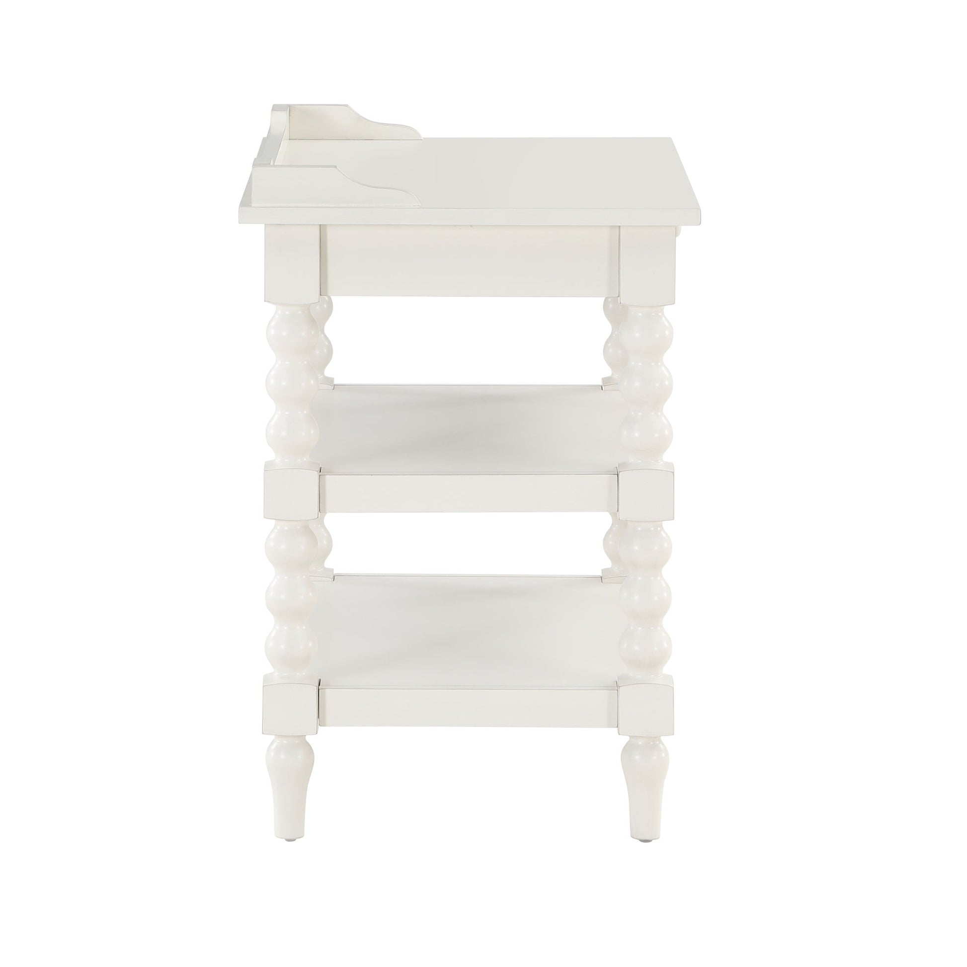 Aria - Nightstand With Styling, 2 Shelves, Pull Out Tray, Spool Turned Legs - Antique White - The Sleep Loft - Online Mattress Showroom NYC