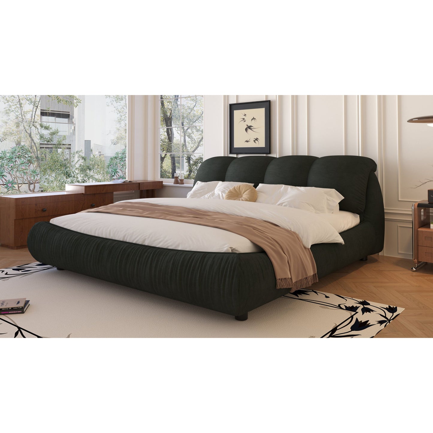 Luxury Upholstered Platform Bed With Oversized Padded Backrest And Solid Wood Frame - The Sleep Loft - Online Mattress Showroom NYC