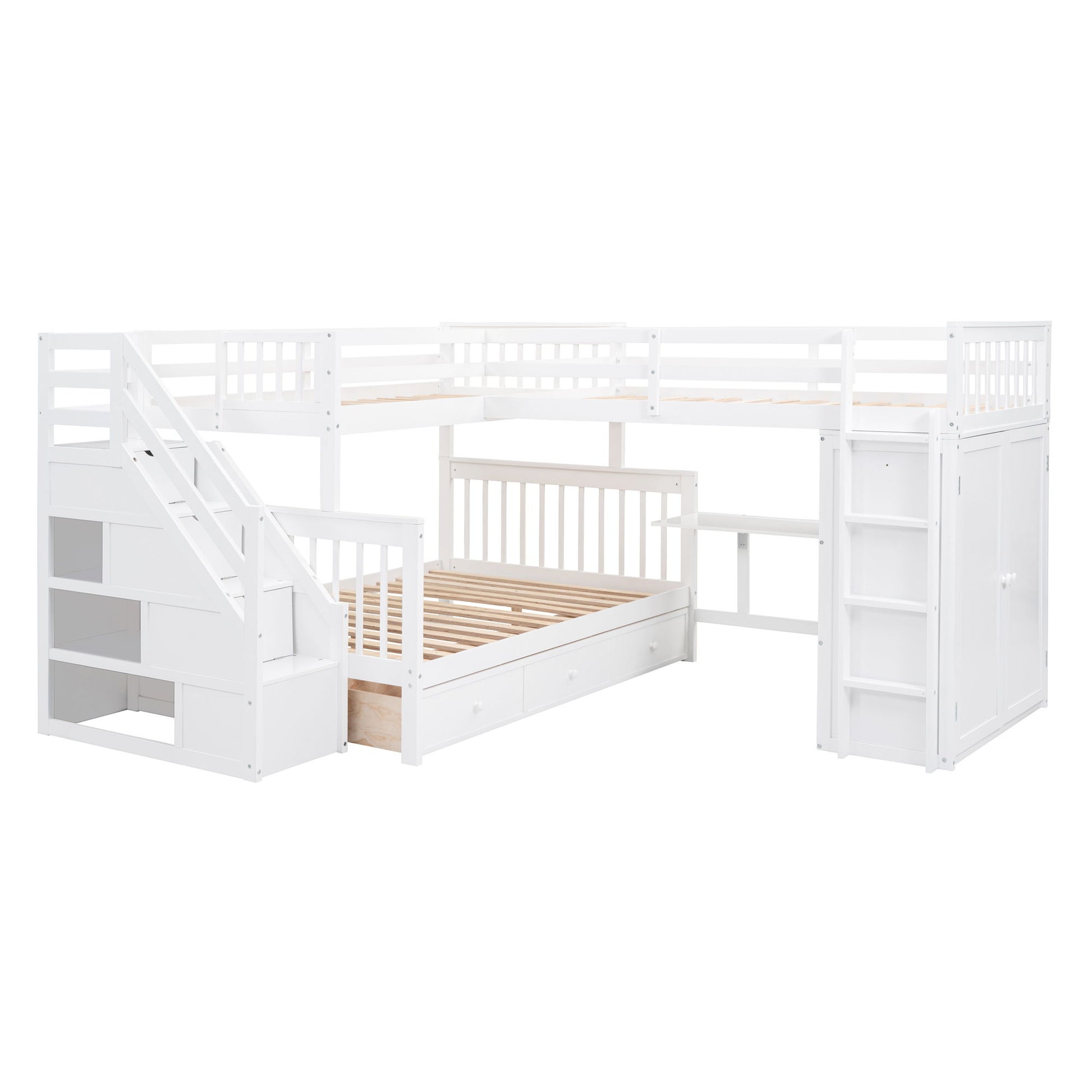 L Shaped Bunk Bed With 3 Drawers, Portable Desk And Wardrobe - The Sleep Loft - Online Mattress Showroom NYC