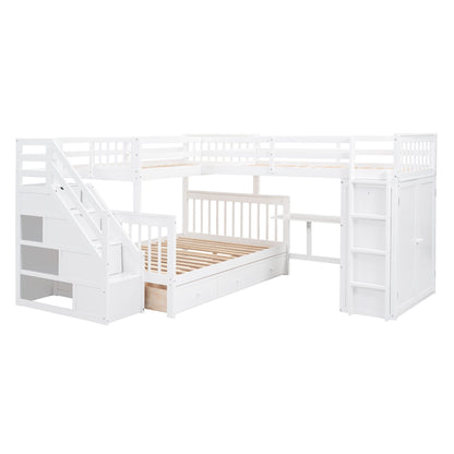 L Shaped Bunk Bed With 3 Drawers, Portable Desk And Wardrobe - The Sleep Loft - Online Mattress Showroom NYC
