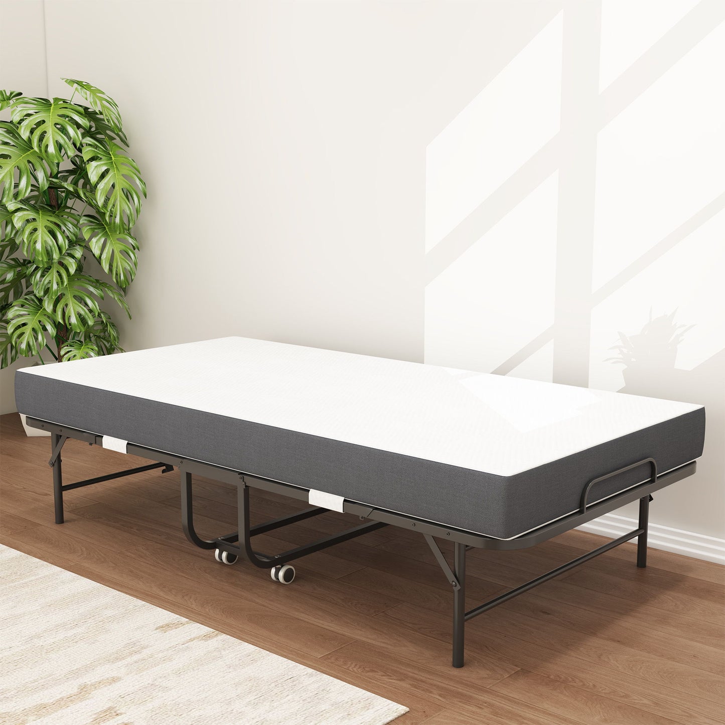 Twin Extra Long Folding Bed For Tall People, Heavy-Duty Rollaway Guest With Memory Foam Mattress - Black - The Sleep Loft - Online Mattress Showroom NYC