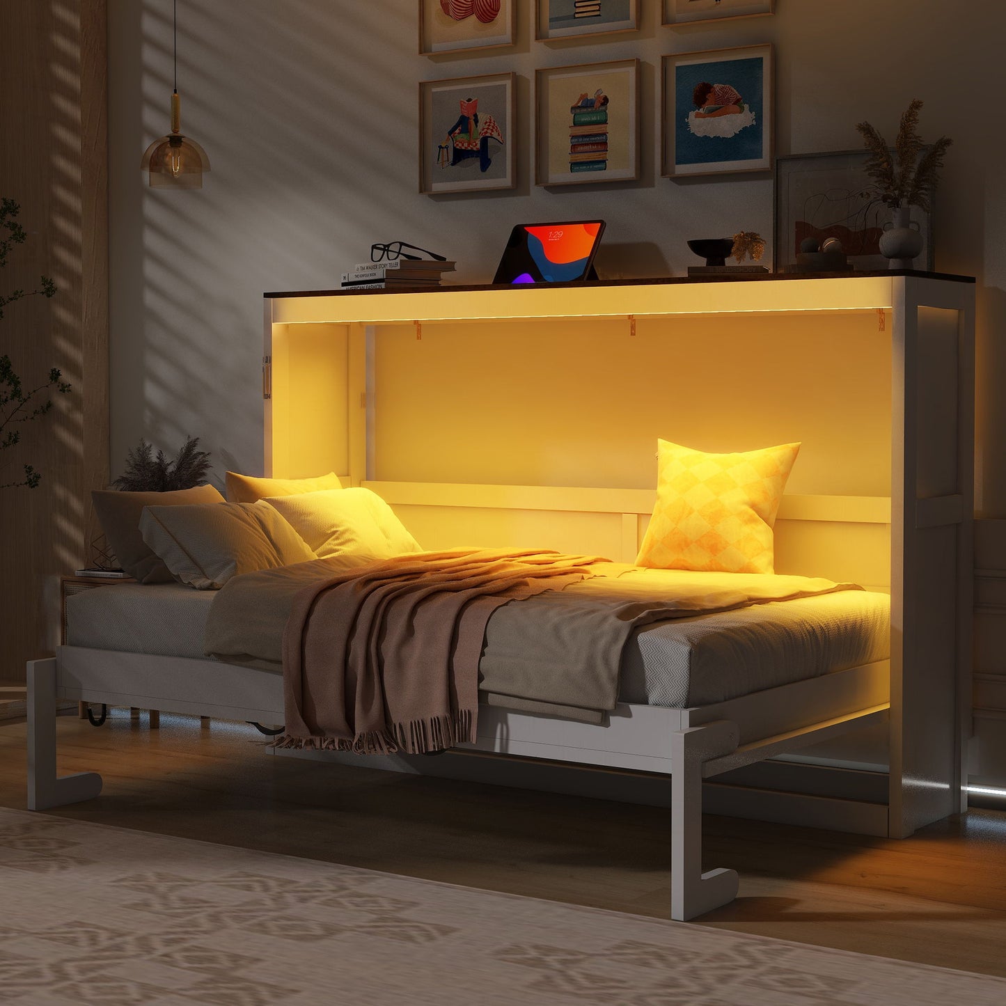 Murphy Bed With LED Light, Foldable Wall Bed Cabinet - The Sleep Loft - Online Mattress Showroom NYC
