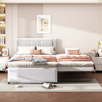 Upholstery Platform Bed With Trundle, Trundle Can Be Flat Or Erected - The Sleep Loft - Online Mattress Showroom NYC