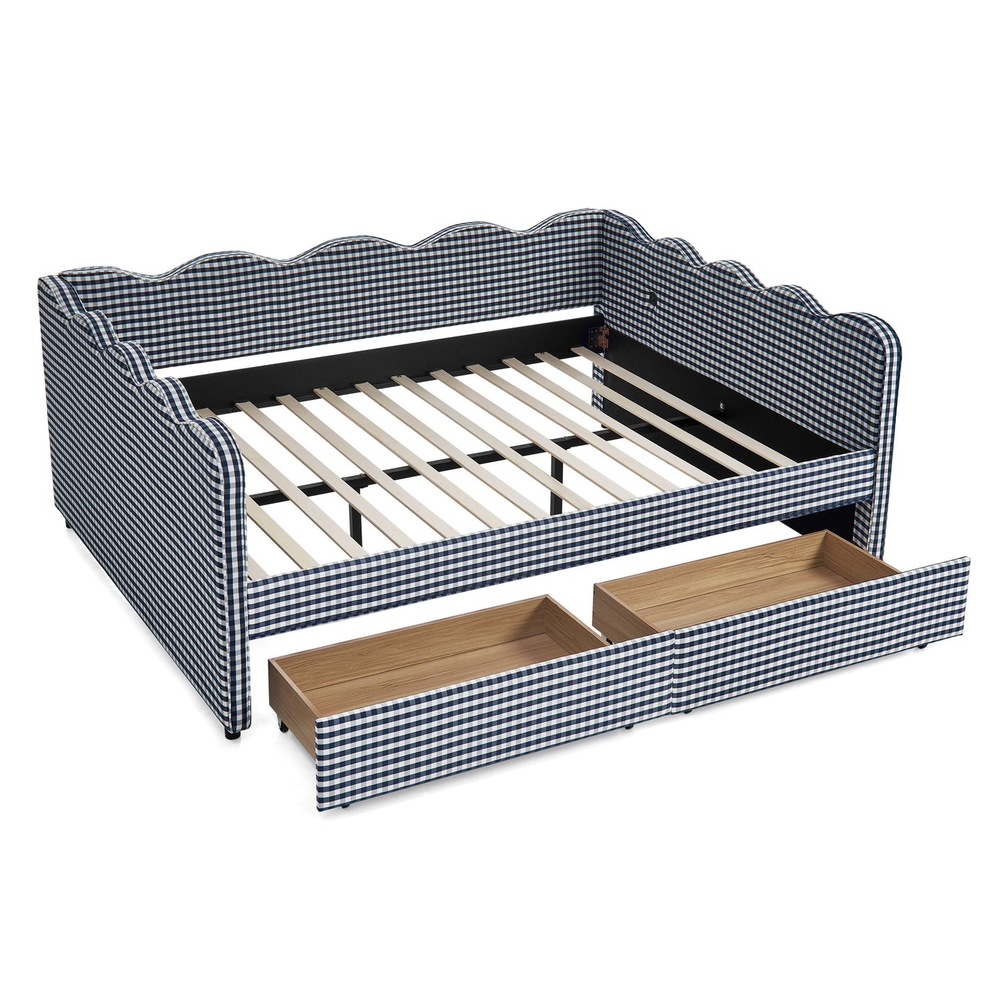Gingham Daybed With USB Charging Port, Wave-Shaped Design - The Sleep Loft - Online Mattress Showroom NYC