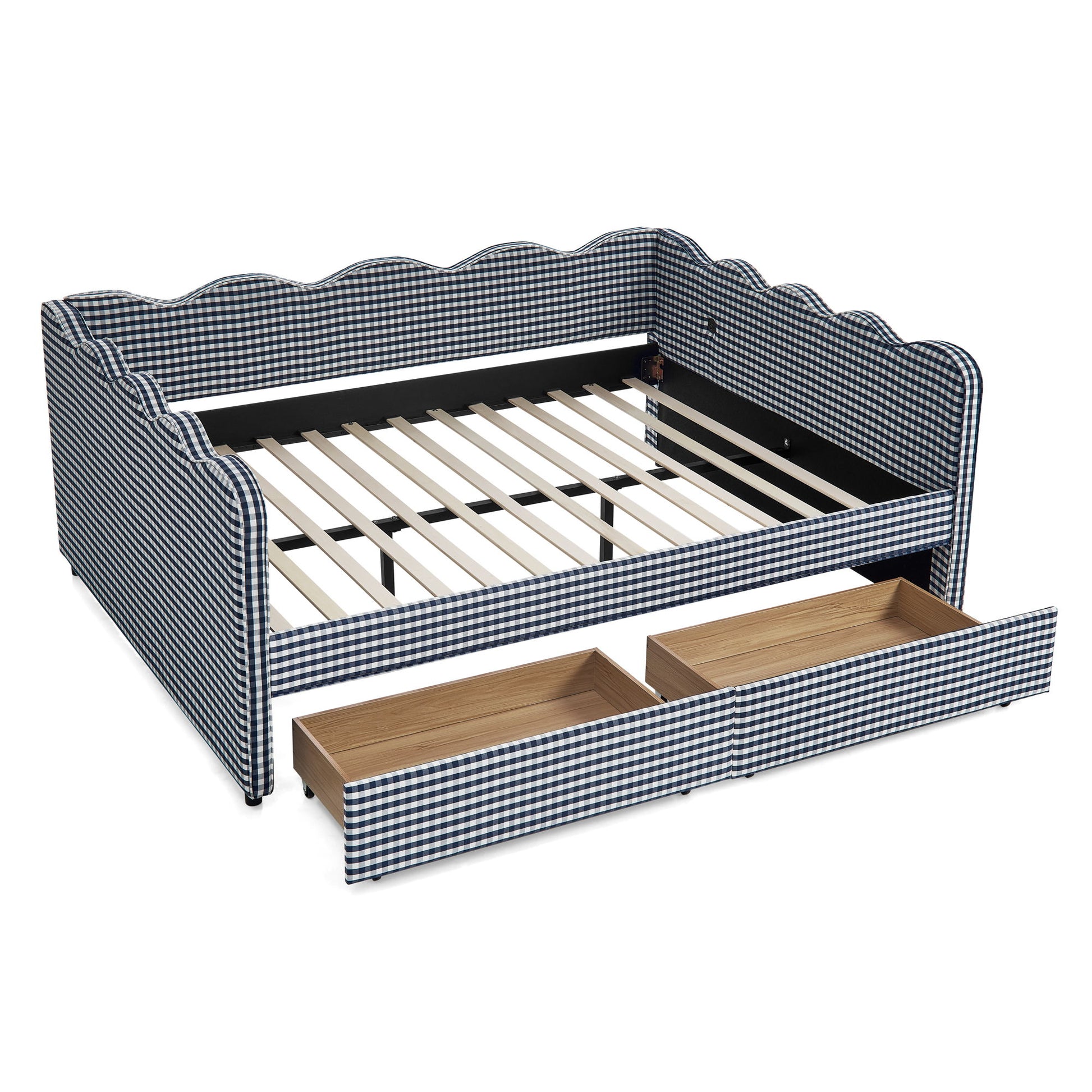 Gingham Daybed With USB Charging Port, Wave-Shaped Design - The Sleep Loft - Online Mattress Showroom NYC