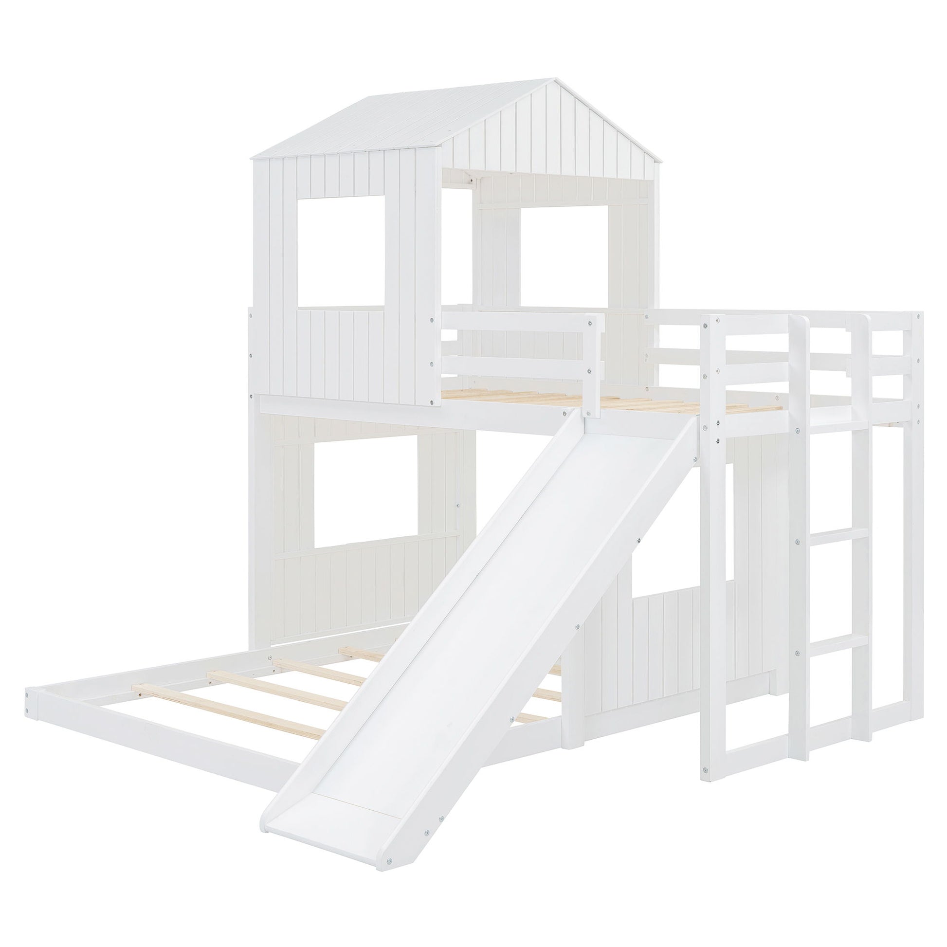 Loft Bunk Bed With Playhouse, Farmhouse, Ladder, Slide And Guardrails - The Sleep Loft - Online Mattress Showroom NYC