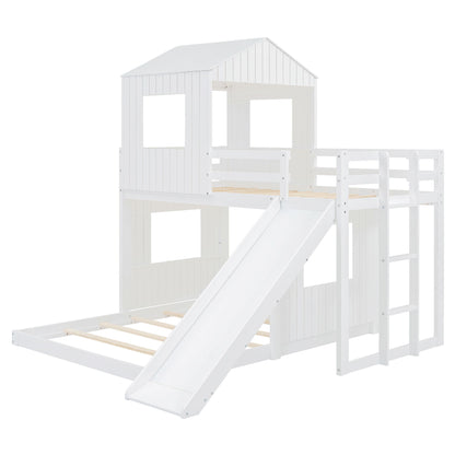 Loft Bunk Bed With Playhouse, Farmhouse, Ladder, Slide And Guardrails - The Sleep Loft - Online Mattress Showroom NYC