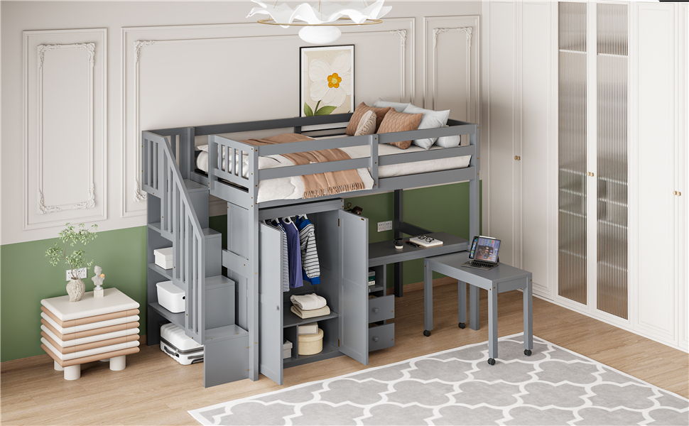 Loft Bed With Stairs, Bookshelf, Drawers, Desk & Wardrobe, Space Saving Multifunctional Furniture - The Sleep Loft - Online Mattress Showroom NYC