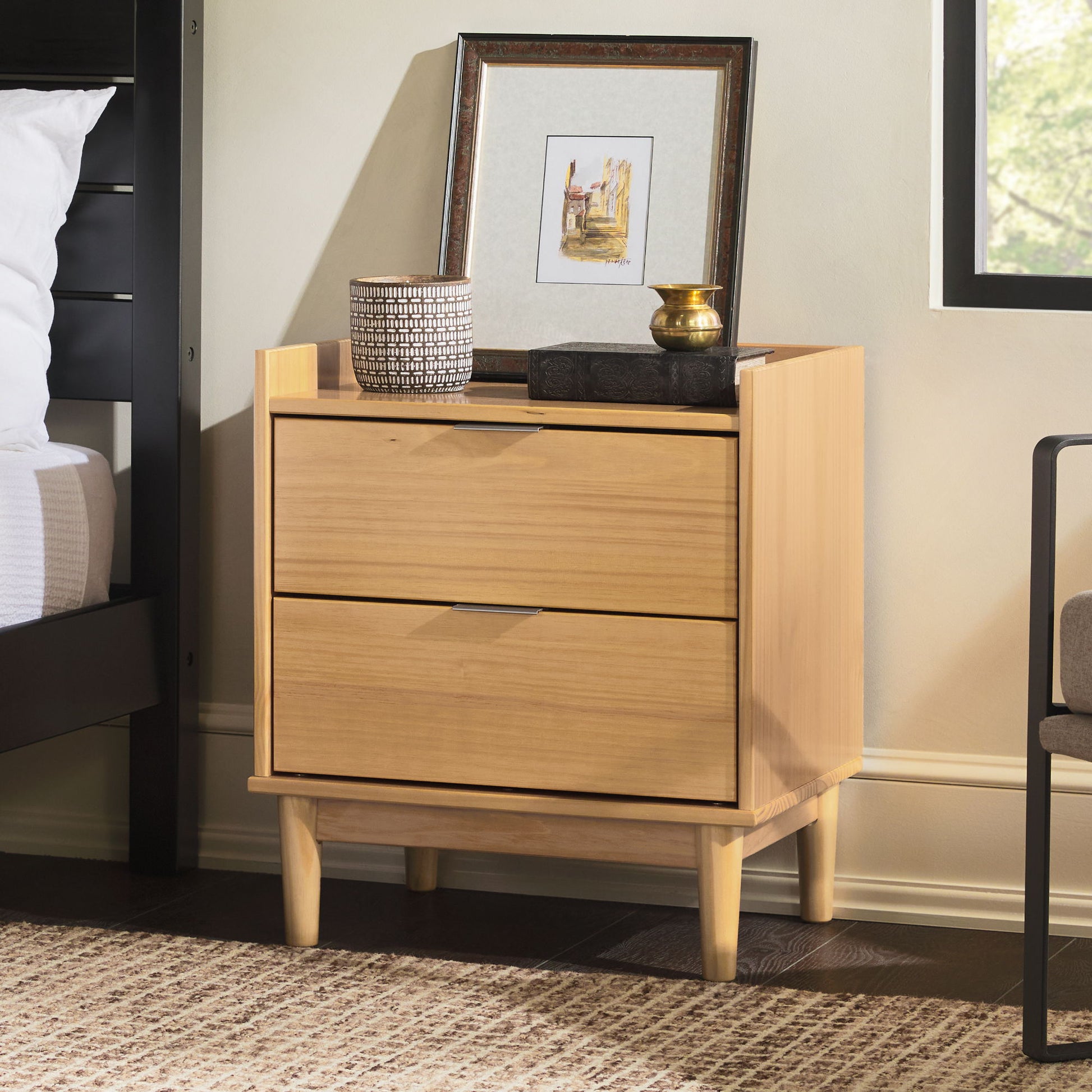 Modern 2 Drawer Nightstand - Natural Pine - The Sleep Loft - Online Mattress Showroom NYC