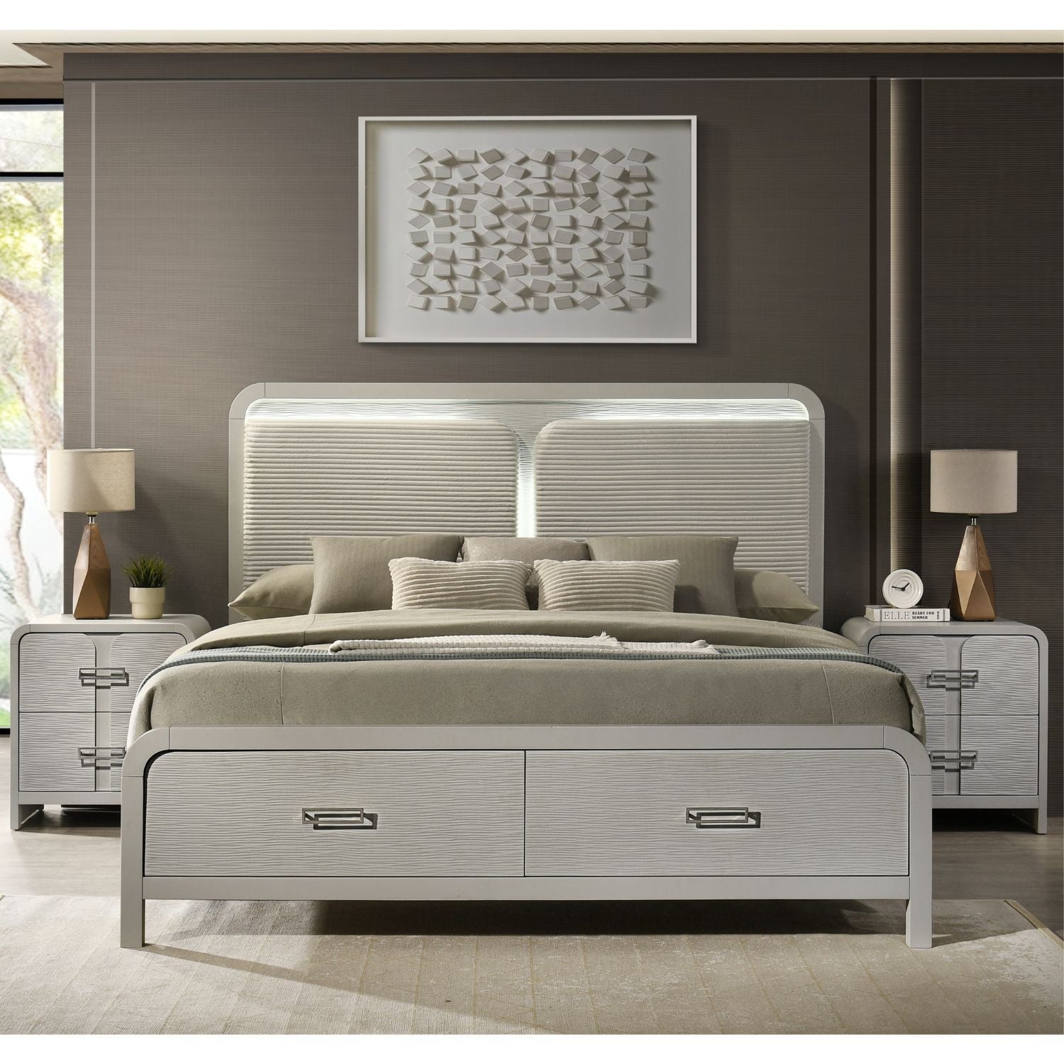 Aria - 2 Drawer Nightstand - Beige - The Sleep Loft - Online Mattress Showroom NYC