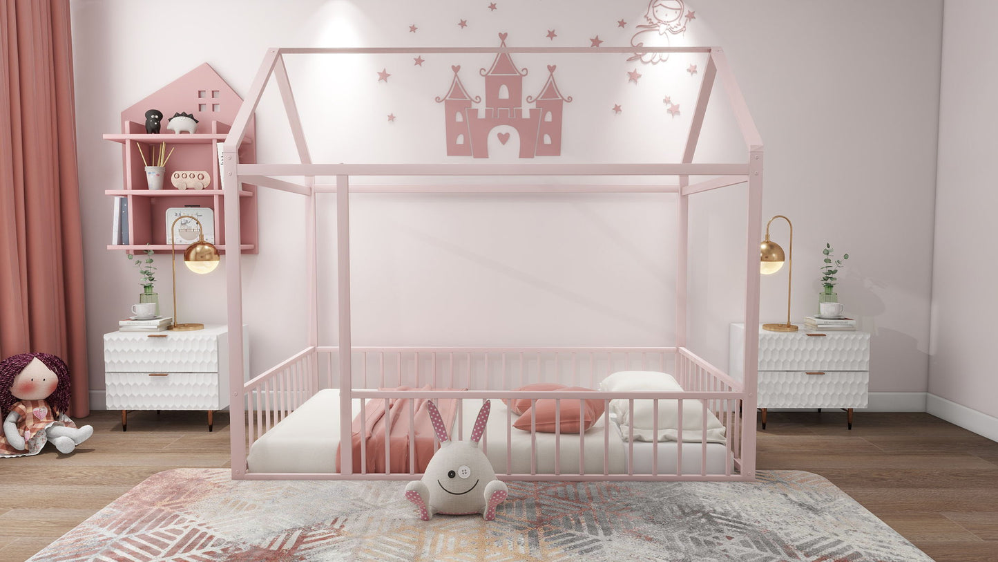 Metal Bed House Bed Frame With Fence - The Sleep Loft - Online Mattress Showroom NYC