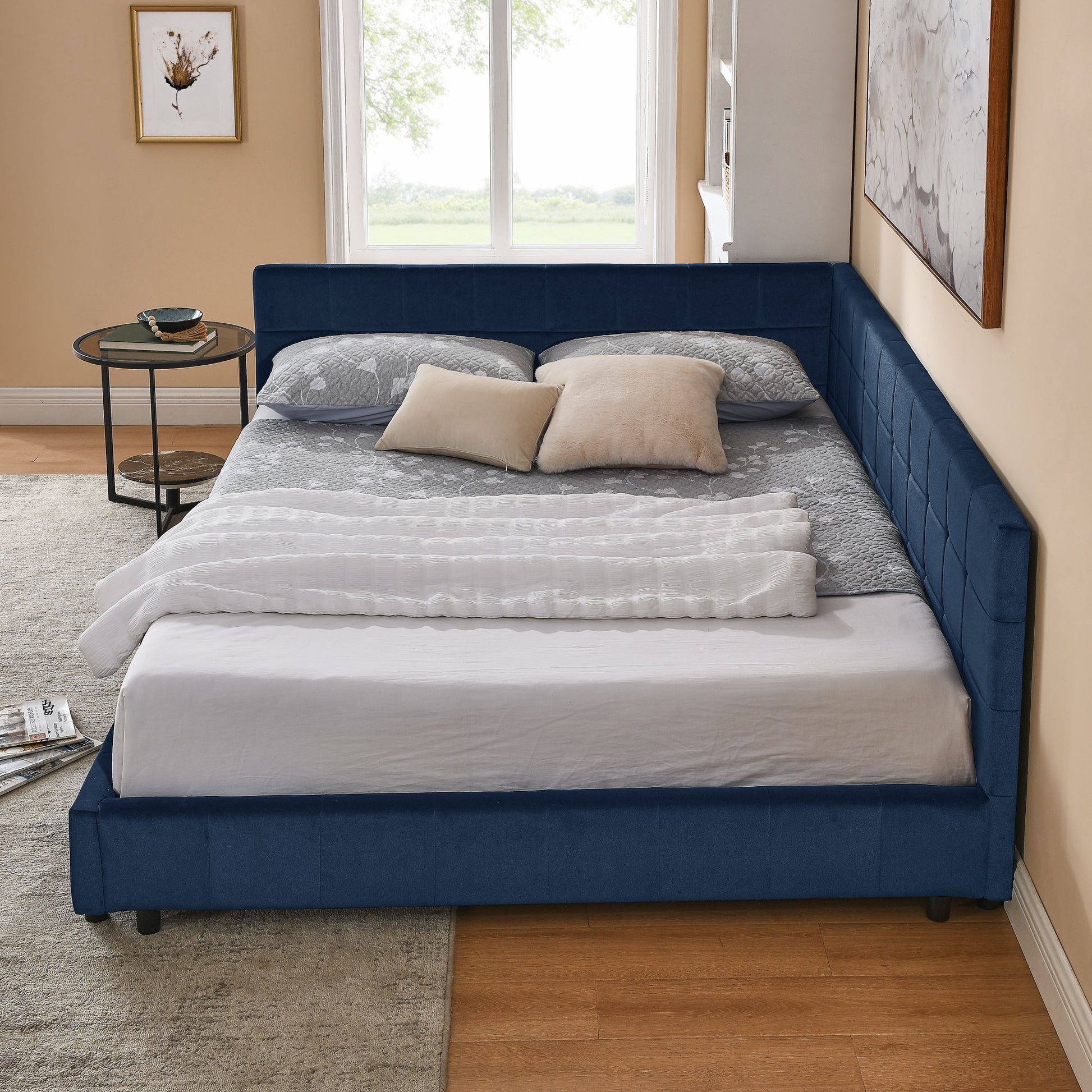 Mid-Century Storage Upholstered Tufted Bed Frame With Backrest And Armrests - The Sleep Loft - Online Mattress Showroom NYC