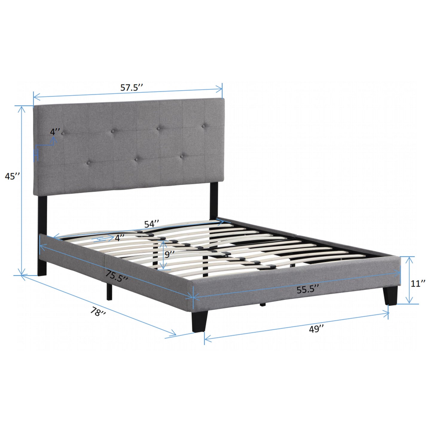 Modern Upholstered Platform Bed Frame With Button Tufted Headboard And Wood Slat Support - The Sleep Loft - Online Mattress Showroom NYC