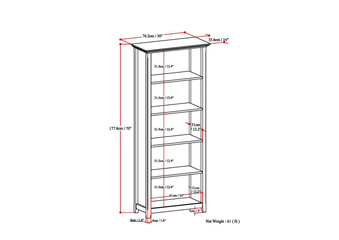 Amherst - 5 Shelf Bookcase, Handcrafted - The Sleep Loft - Online Mattress Showroom NYC
