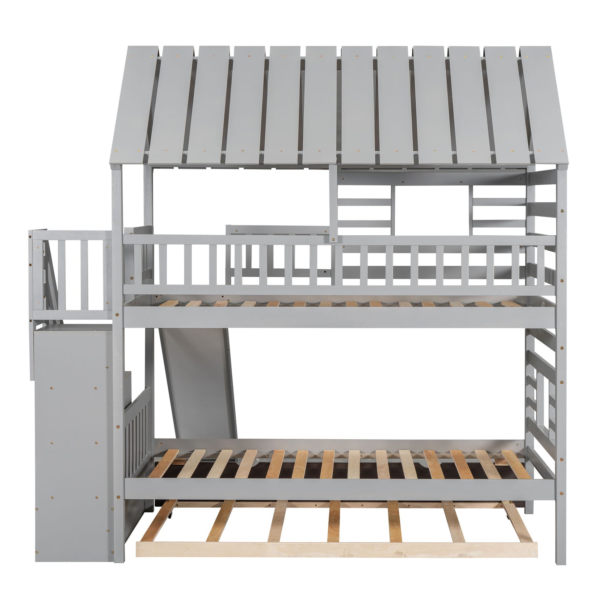 House Bunk Bed With Trundle, Storage Staircase, Roof And Window Design - The Sleep Loft - Online Mattress Showroom NYC