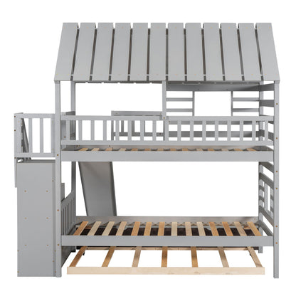 House Bunk Bed With Trundle, Storage Staircase, Roof And Window Design - The Sleep Loft - Online Mattress Showroom NYC