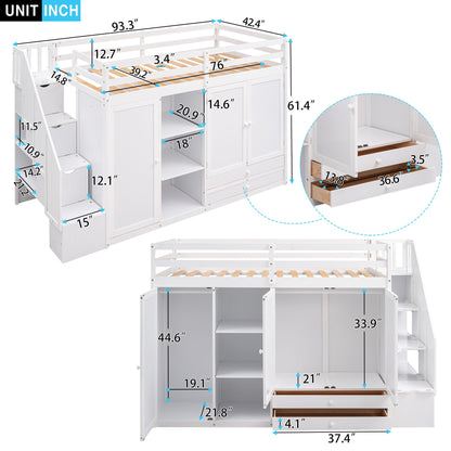 Loft Bed With 3 Shelves, 2 Wardrobes, 2 Drawers, Ladder Storage - The Sleep Loft - Online Mattress Showroom NYC