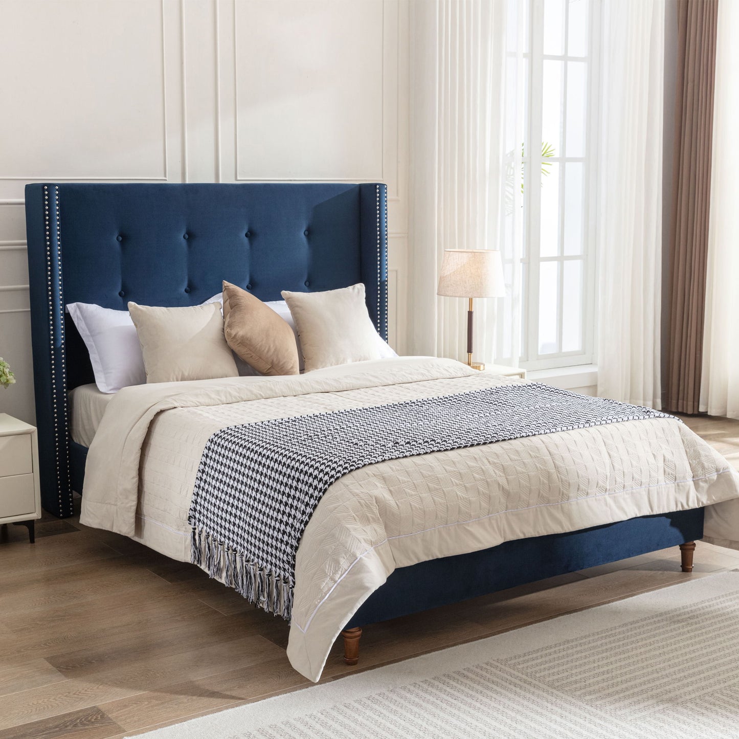 Peyton - Upholstered Bed With 54" High Headboard, Traditional Hand Buttoned Tufting - The Sleep Loft - Online Mattress Showroom NYC