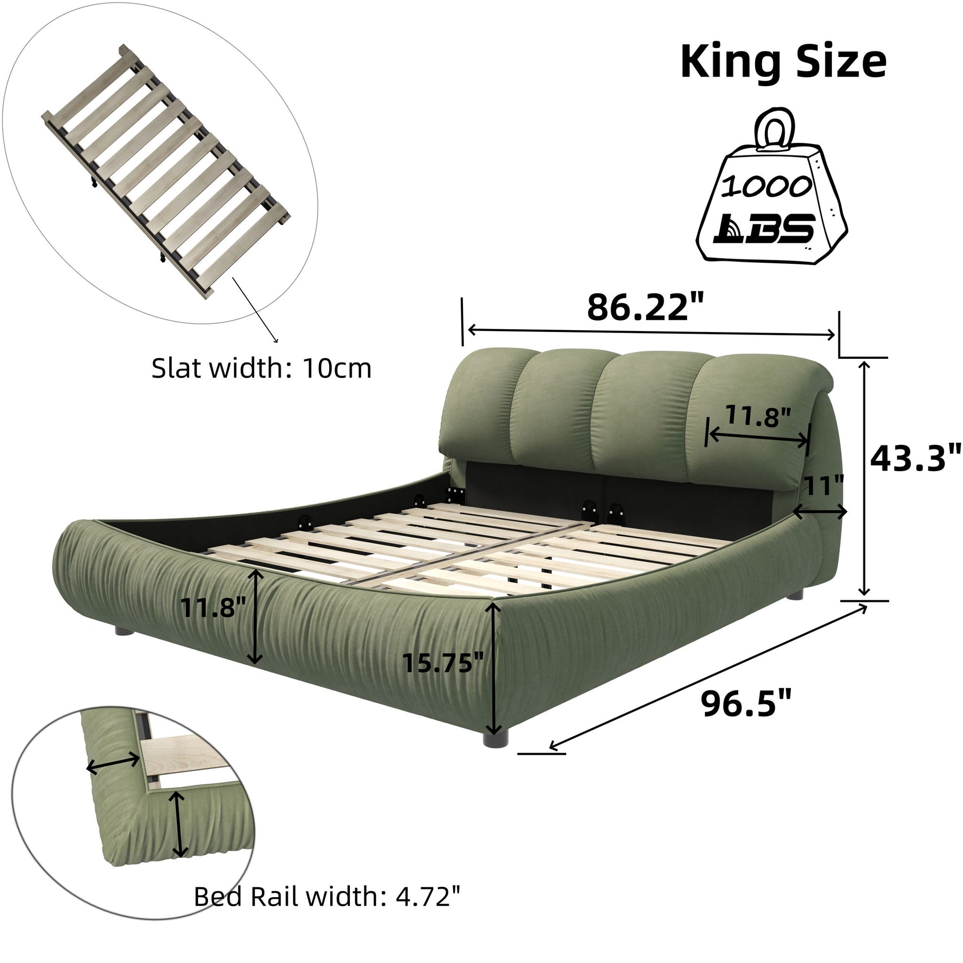 Luxury Upholstered Platform Bed With Oversized Padded Backrest And Solid Wood Frame - The Sleep Loft - Online Mattress Showroom NYC