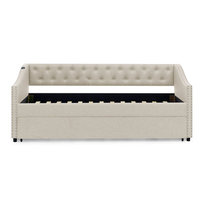 Upholstered Daybed With USB Charging & Pull Out Bed - The Sleep Loft - Online Mattress Showroom NYC