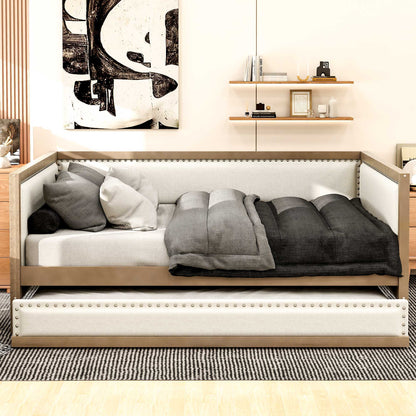 Full Size Daybed With Trundle And Nailhead Decoration - Wood - The Sleep Loft - Online Mattress Showroom NYC
