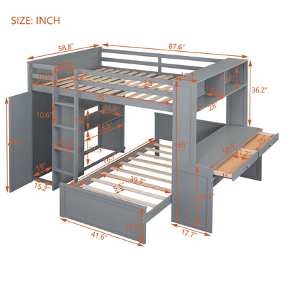 Loft Bed With A Twin Size Standalone Bed, Shelves, Desk, And Wardrobe - The Sleep Loft - Online Mattress Showroom NYC