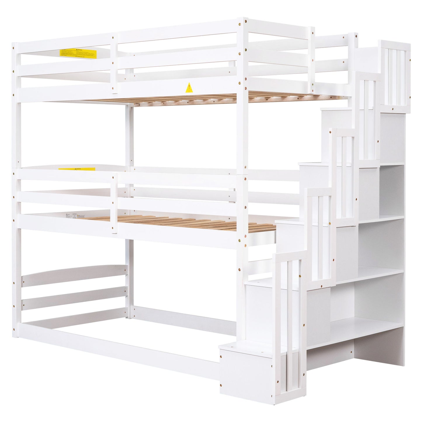 Twin Size Triple Bunk Bed With Storage Staircase, Separate Design - White - The Sleep Loft - Online Mattress Showroom NYC