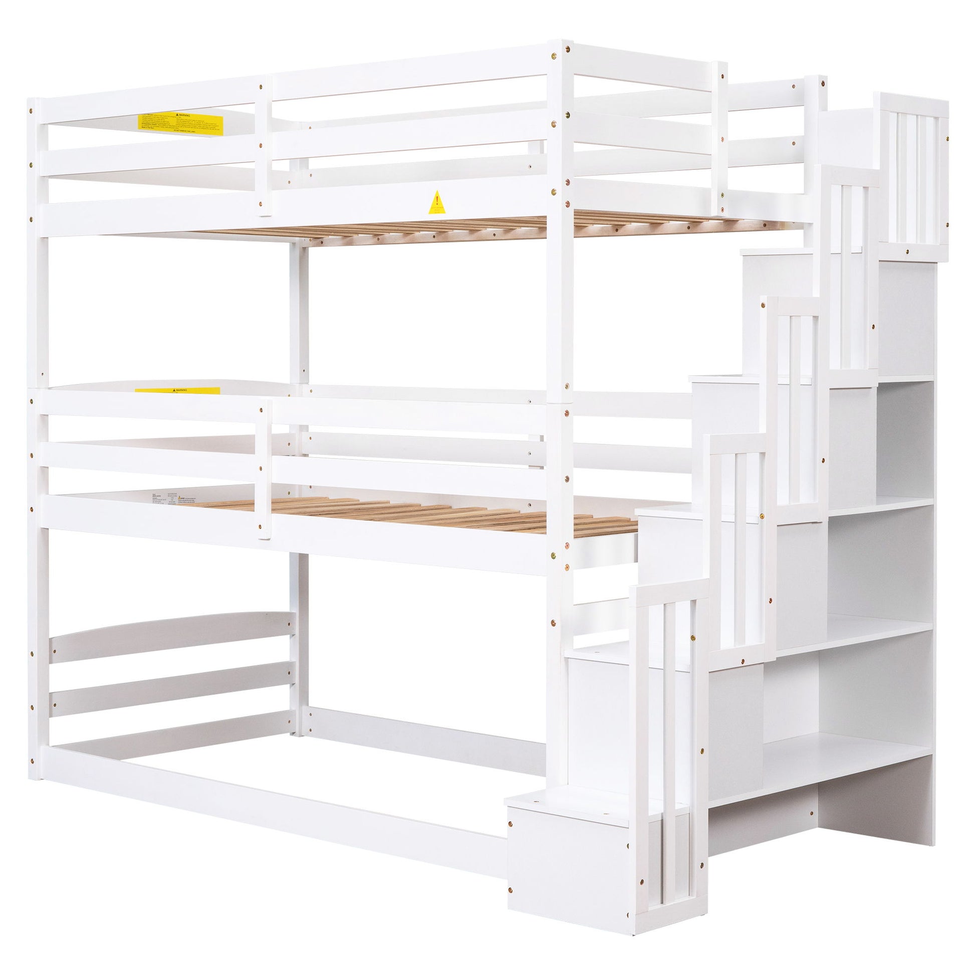 Twin Size Triple Bunk Bed With Storage Staircase, Separate Design - White - The Sleep Loft - Online Mattress Showroom NYC