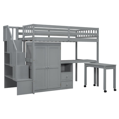 Loft Bed With Stairs, Bookshelf, Drawers, Desk & Wardrobe, Space Saving Multifunctional Furniture - The Sleep Loft - Online Mattress Showroom NYC