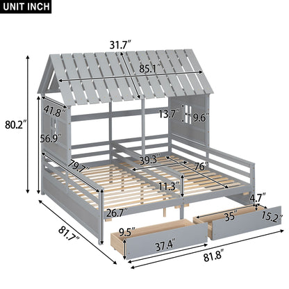 House Platform Beds With 2 Drawers, Side By Side Design - The Sleep Loft - Online Mattress Showroom NYC