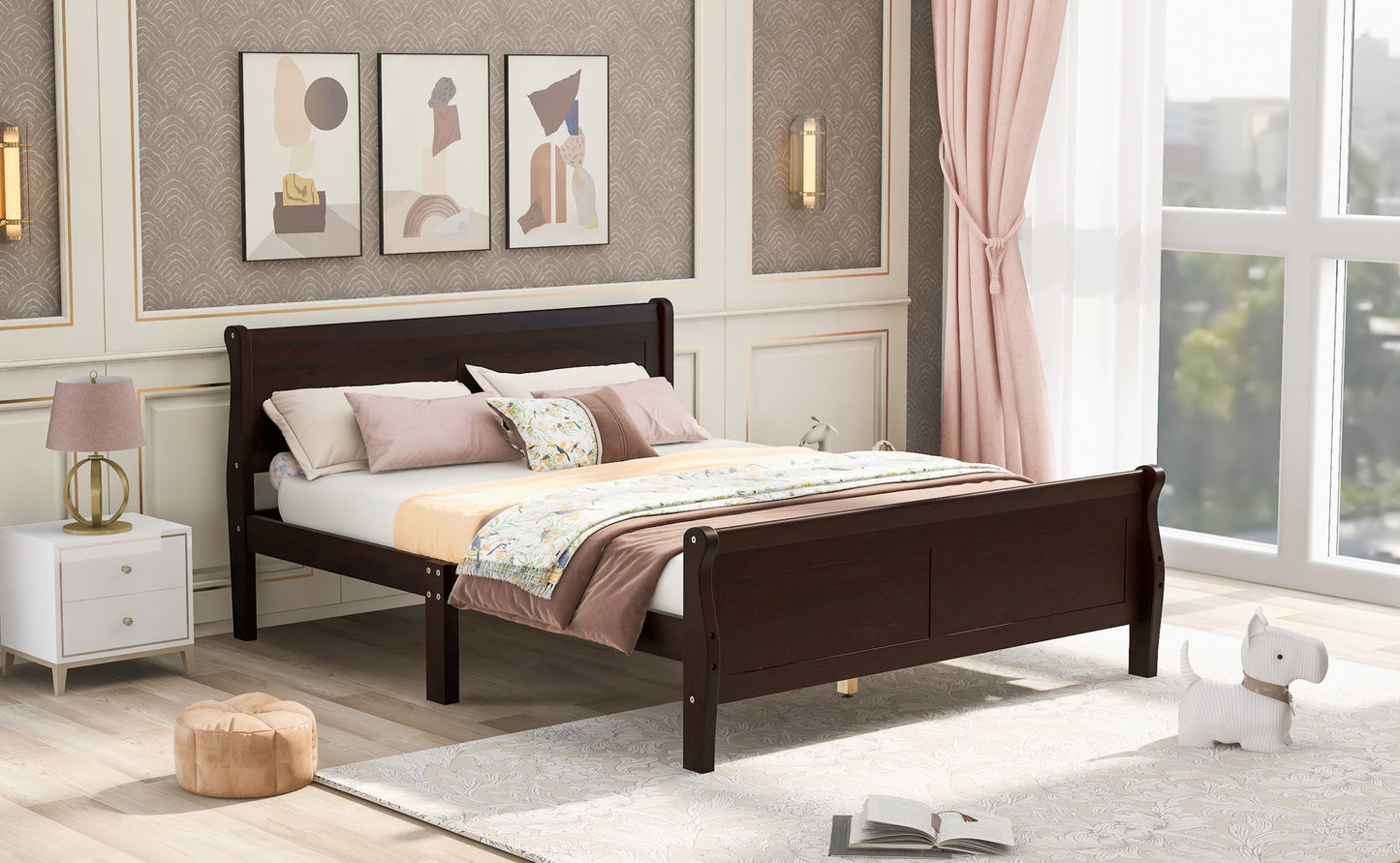 Platform Bed Frame Mattress Foundation Sleigh Bed With Headboard / Footboard / Wood Slat Suppor - The Sleep Loft - Online Mattress Showroom NYC