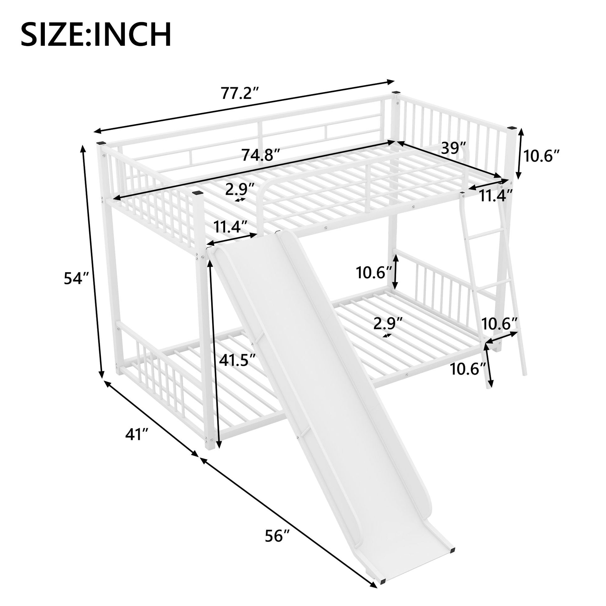 Metal Bunk Bed With Slide, Durable Steel Frame - The Sleep Loft - Online Mattress Showroom NYC